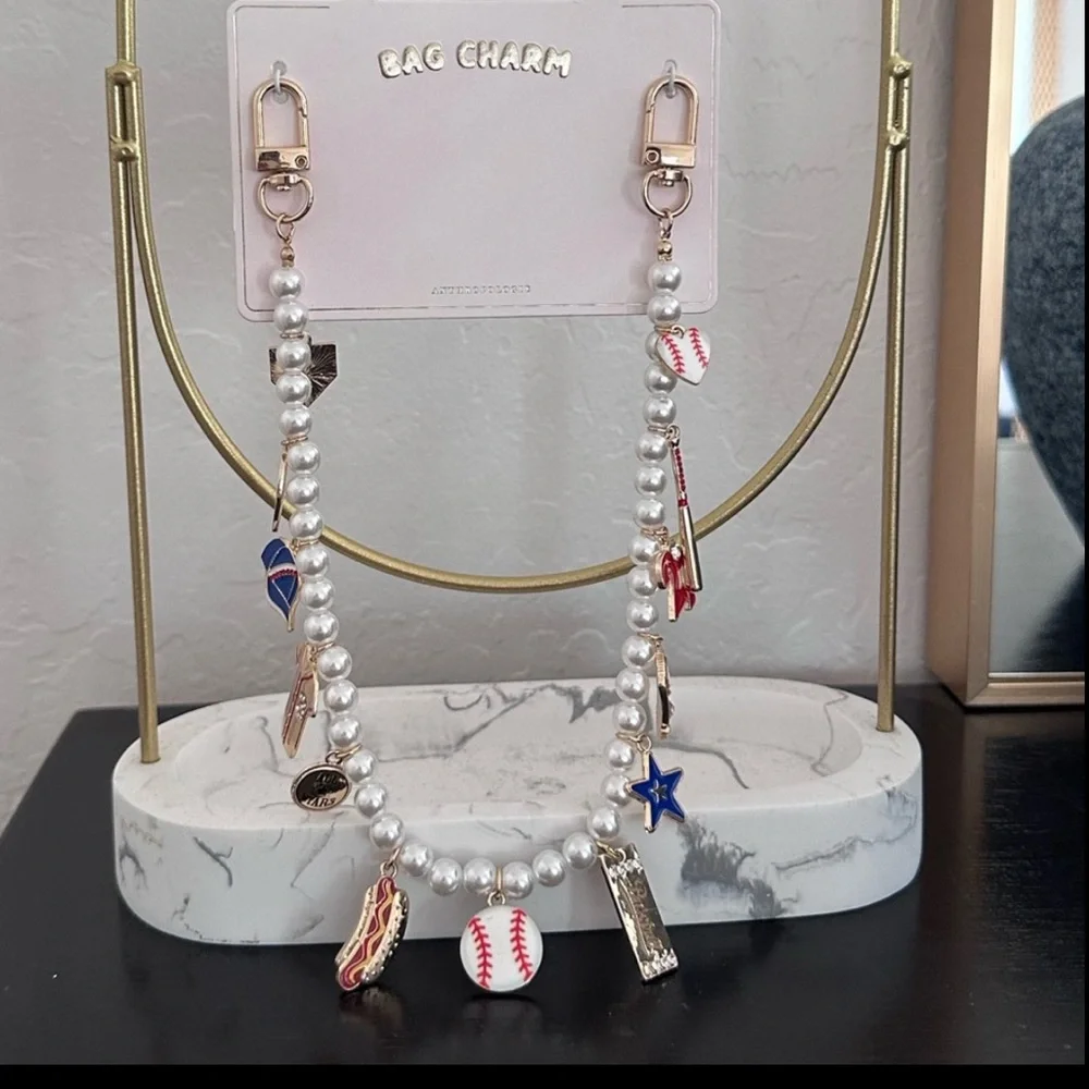 Anthropologie Icon Pearl Bag Charm Game Day Baseball NWT - Picture 5 of 6